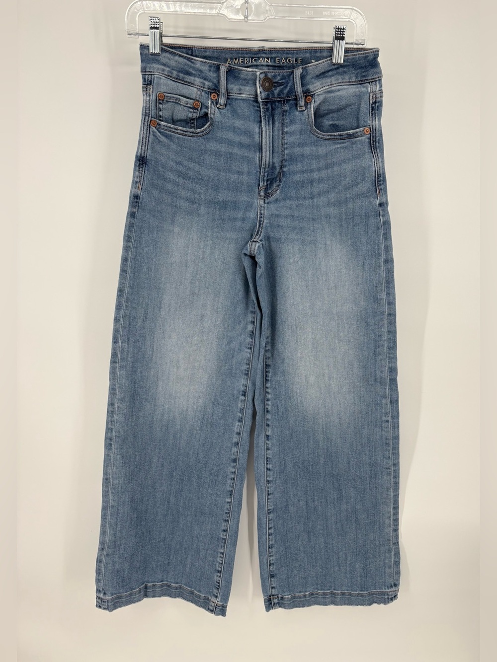 American Eagle Wide Leg Cropped Jeans Womens 4 Regular Blue High Rise